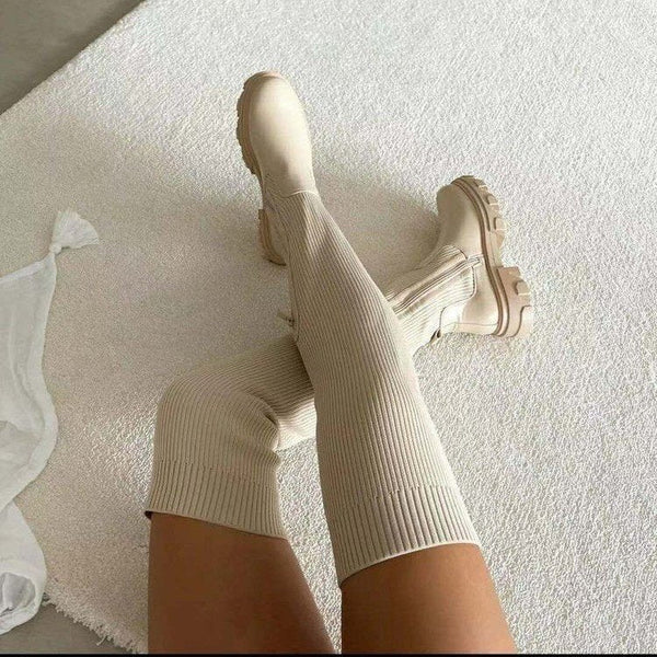 Thigh High Stretch Knit Boots
